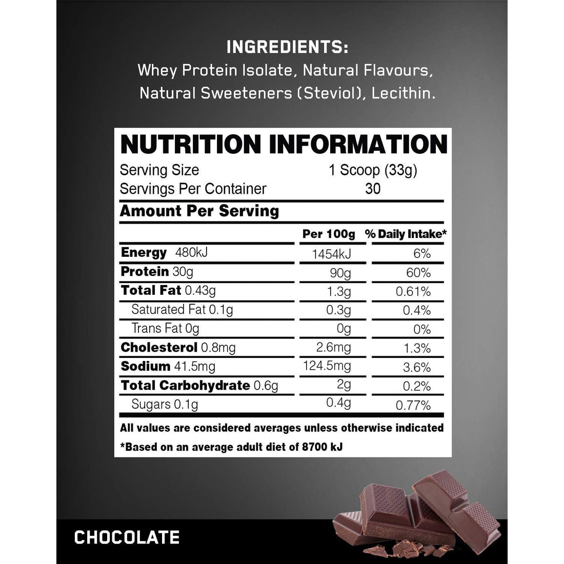 100% Whey Protein Isolate CHOCOLATE 1Kg