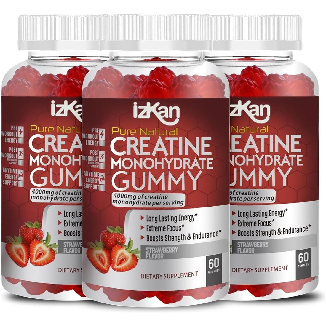 Pro Creatine Monohydrate Gummies 4000Mg for Men & Women - 60 Chewable Creatine Gummies Strawberry Flavoured Creatine | Pre Workout Gym Supplement| Keto | Vegan | (1)