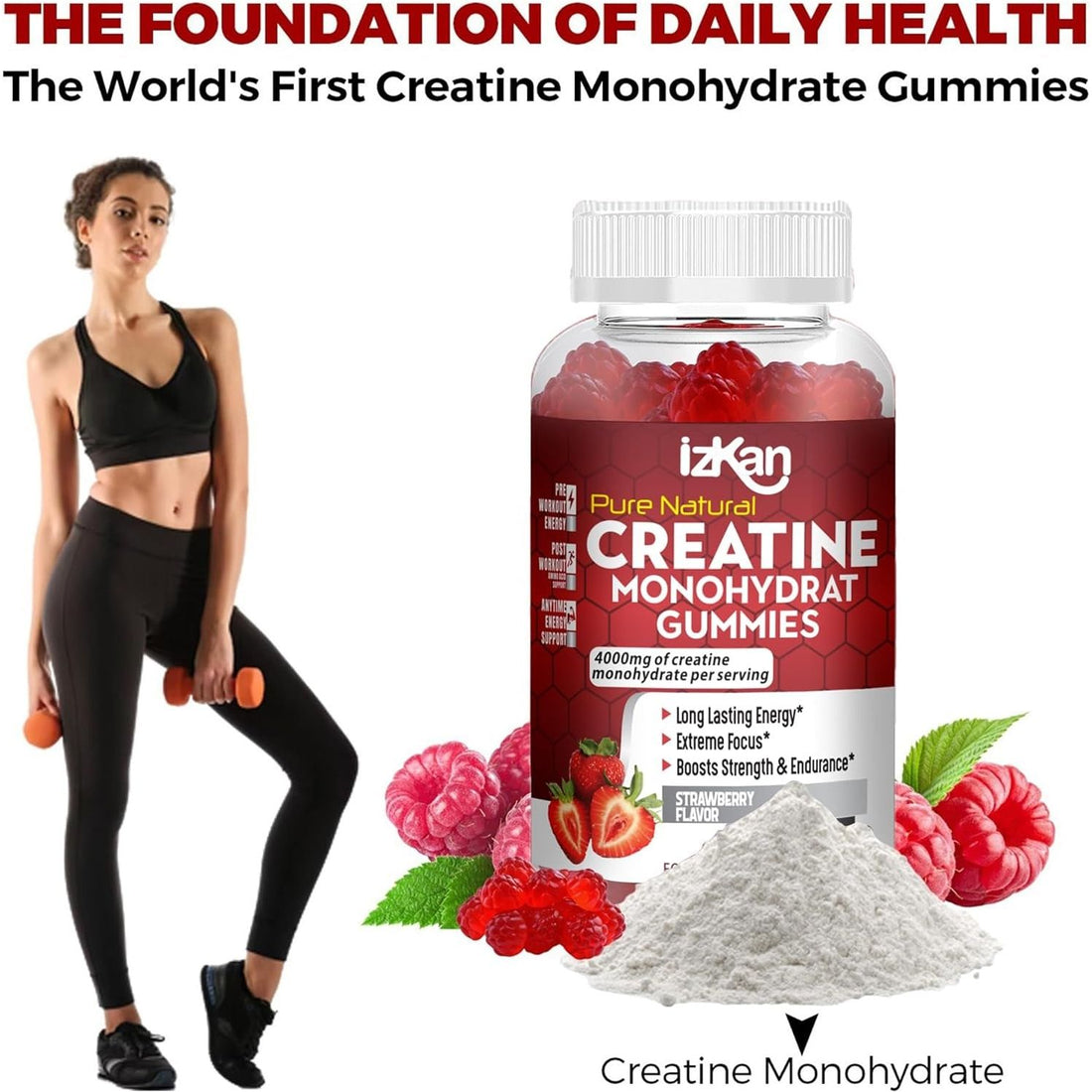 Pro Creatine Monohydrate Gummies 4000Mg for Men & Women - 60 Chewable Creatine Gummies Strawberry Flavoured Creatine | Pre Workout Gym Supplement| Keto | Vegan | (1)