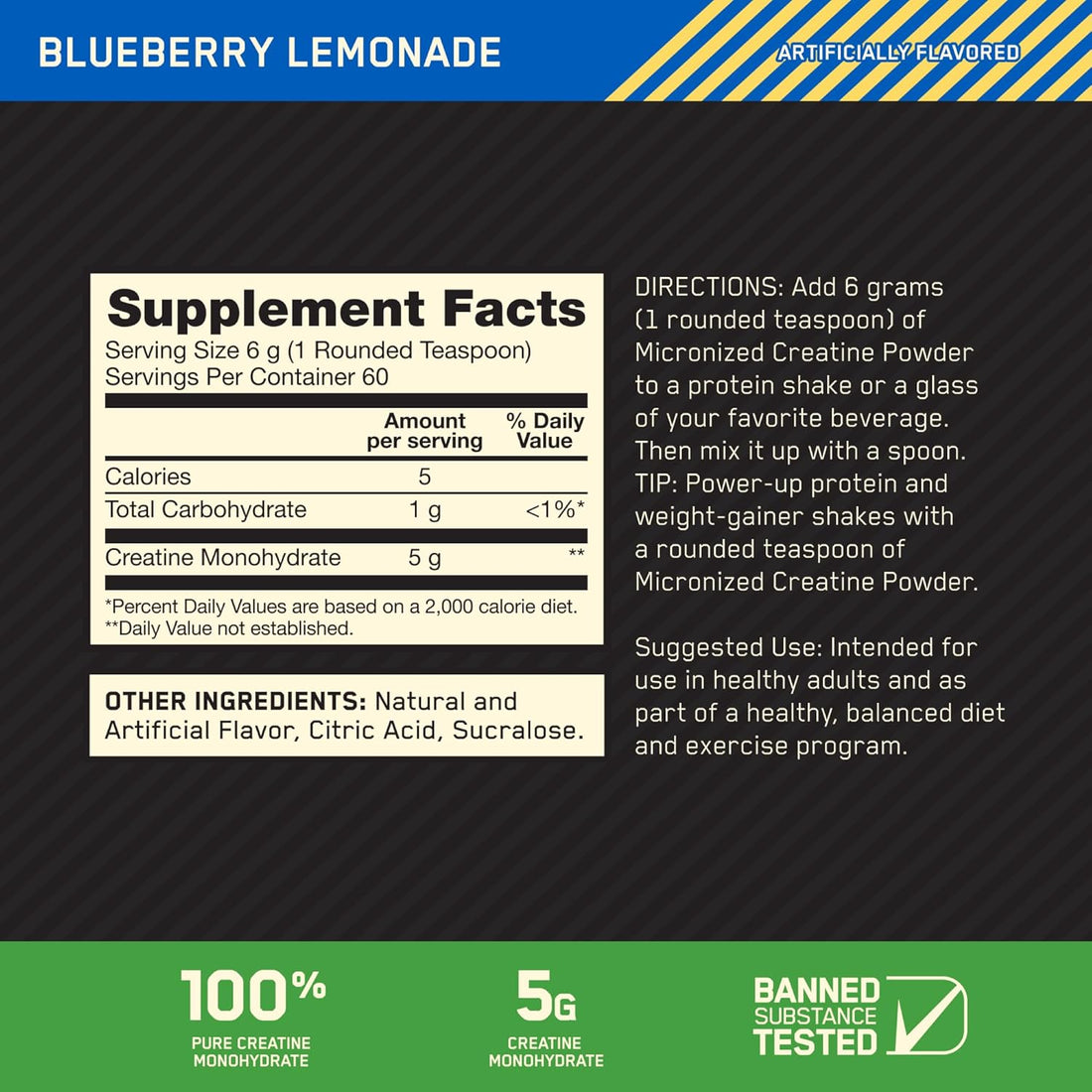 Micronised Creatine Blueberry Lemonade Powder 360 G