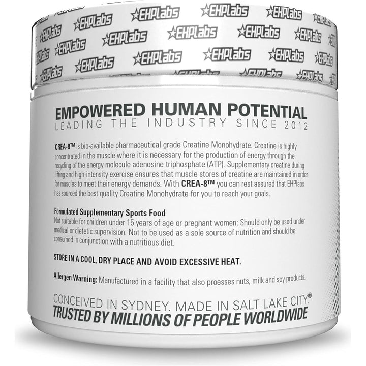 Ehplabs CREA-8 Creatine Monohydrate Powder - Creatine Powder for Building Lean Muscle Mass, Improves Strength & Power, Supports Brain Health - 100 Servings (500G)