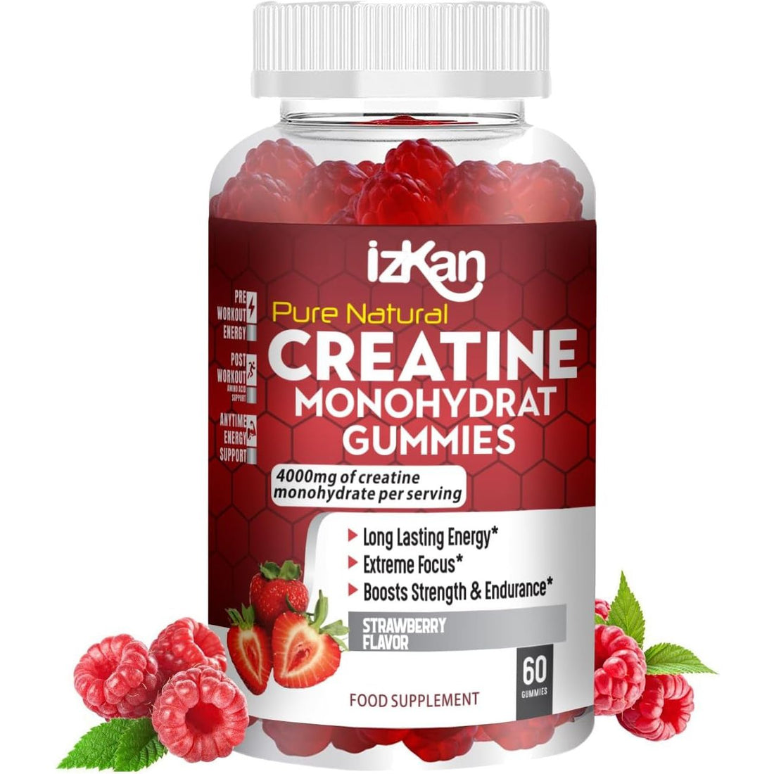 Pro Creatine Monohydrate Gummies 4000Mg for Men & Women - 60 Chewable Creatine Gummies Strawberry Flavoured Creatine | Pre Workout Gym Supplement| Keto | Vegan | (1)