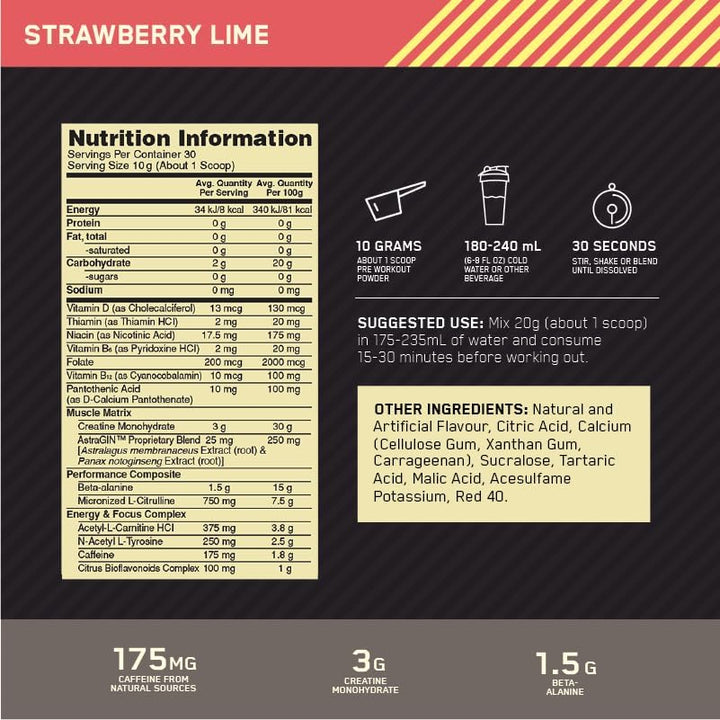 Gold Standard Pre Workout, Strawberry Lime, 300G, 30 Servings