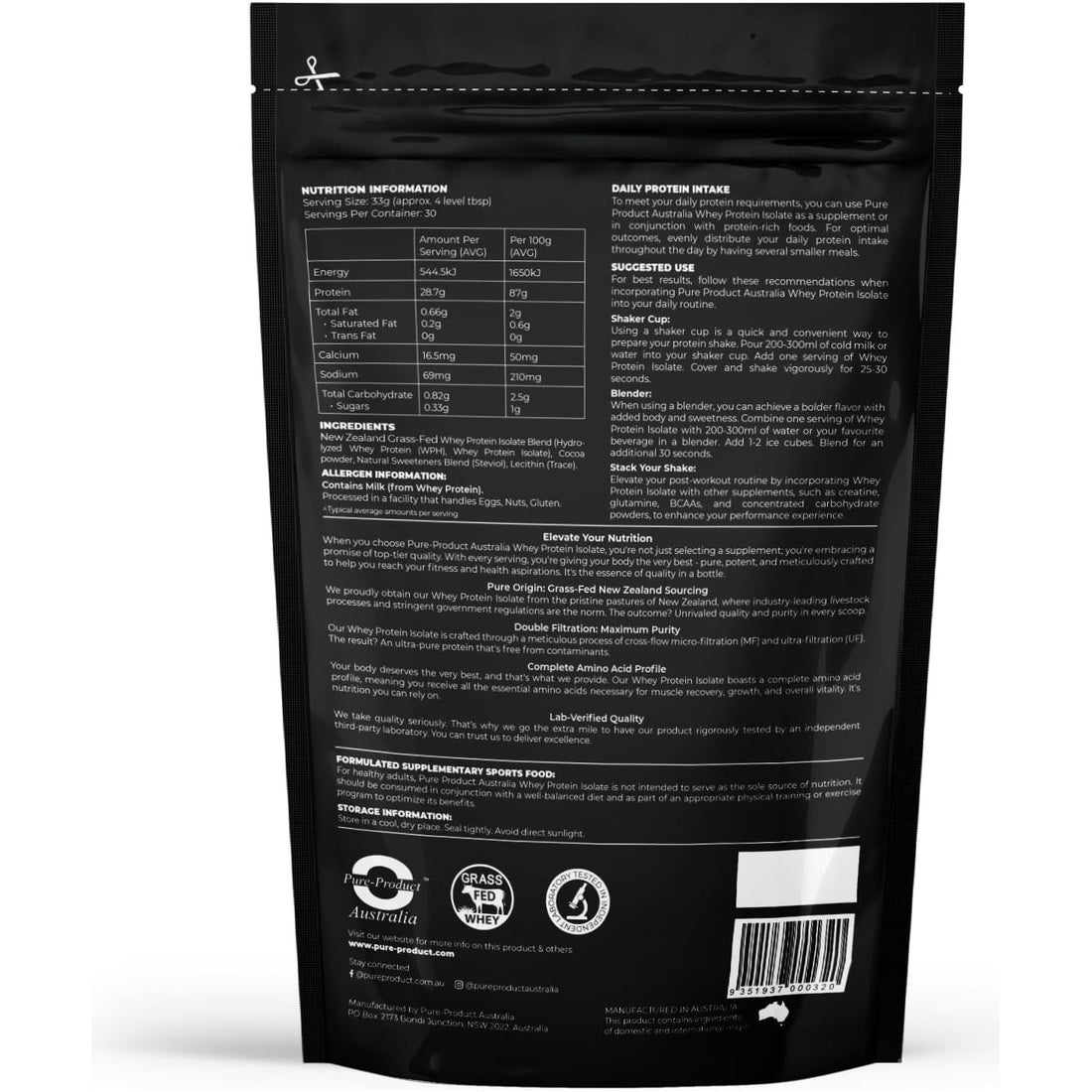 100% Whey Protein Isolate CHOCOLATE 1Kg