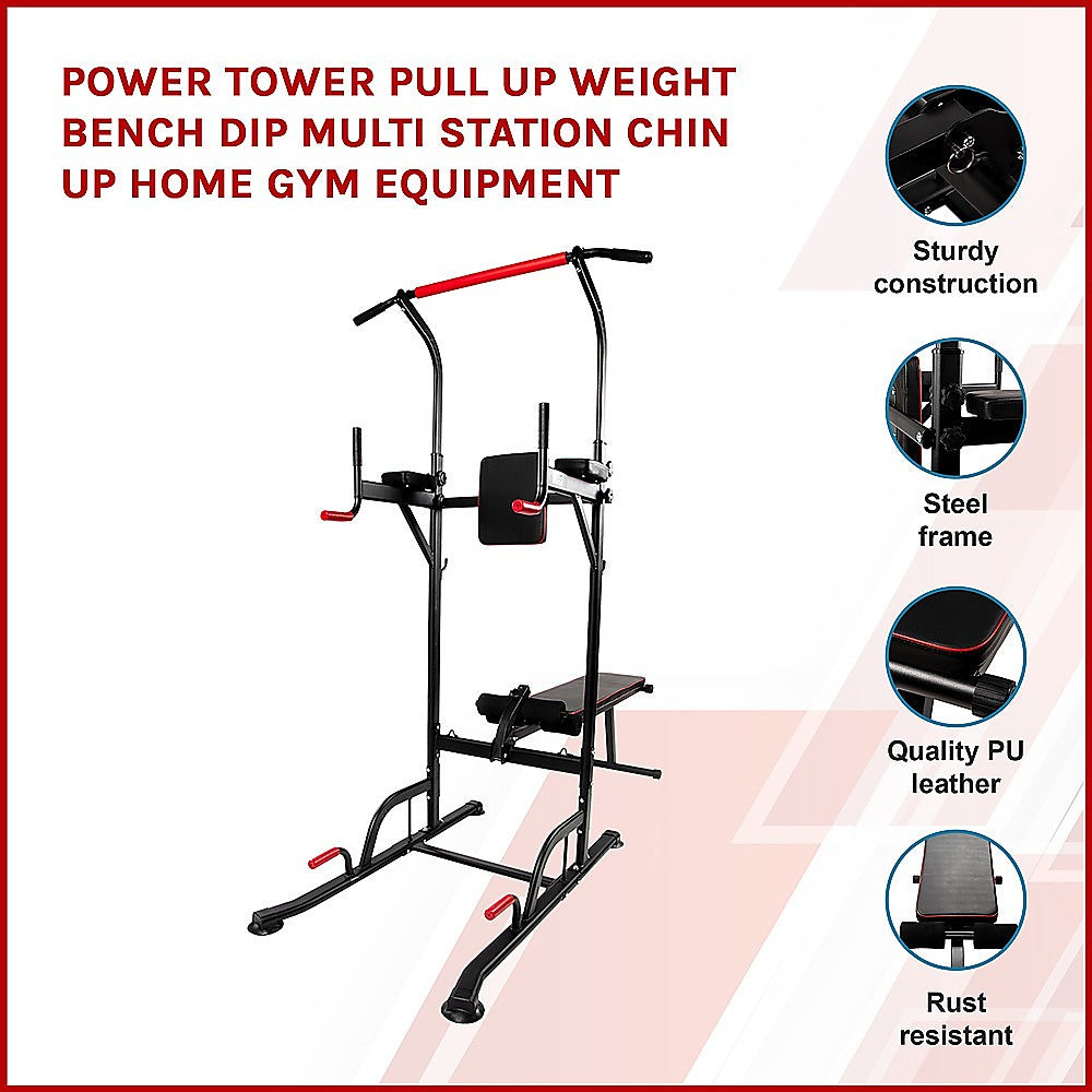 Power Tower Pull Up Weight Bench Dip Multi Station Chin Up Home Gym Equipment