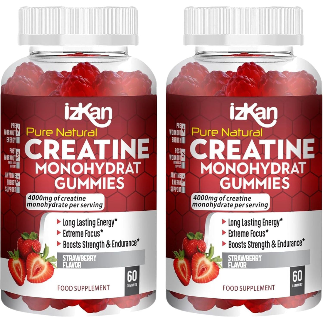 Pro Creatine Monohydrate Gummies 4000Mg for Men & Women - 60 Chewable Creatine Gummies Strawberry Flavoured Creatine | Pre Workout Gym Supplement| Keto | Vegan | (1)